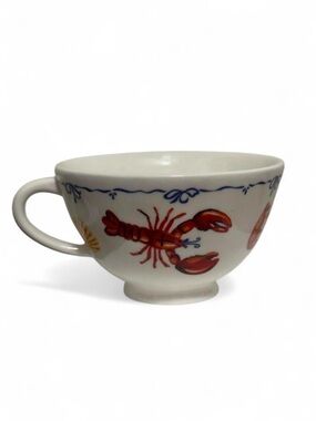 Urban Outfitters White Ceramic Lobster Mug with Red & Blue Accents